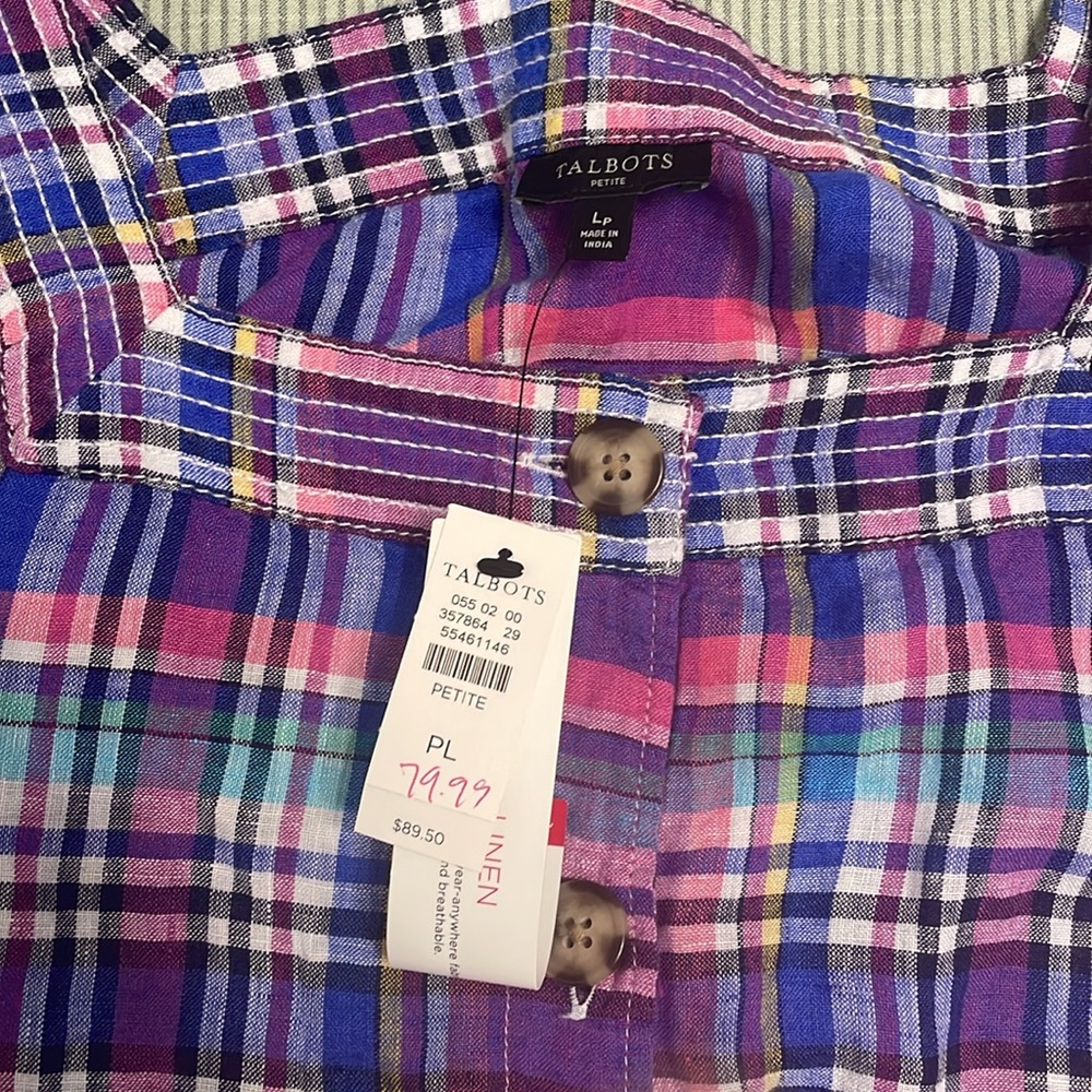 Talbots plaid linen top - Picture 3 of 5